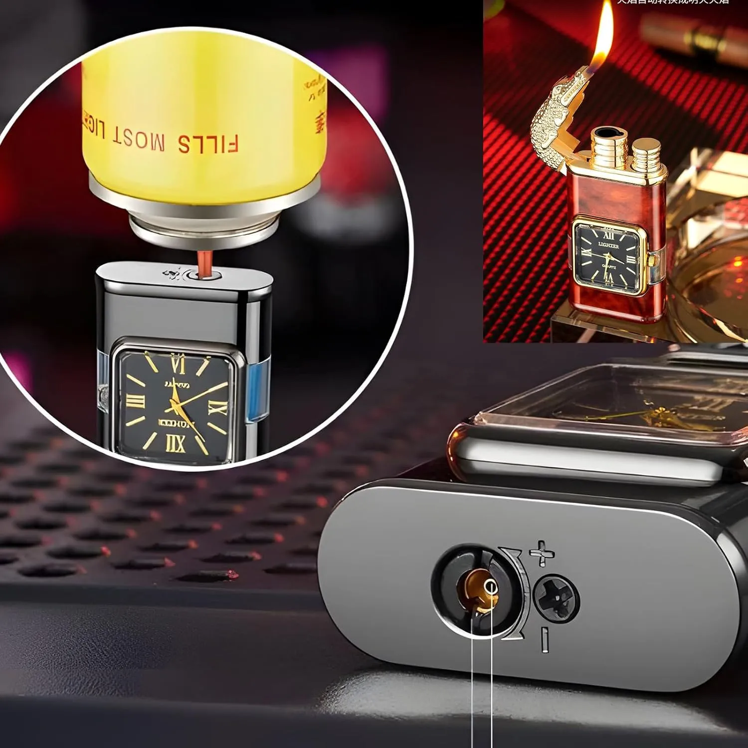 Wind-Proof Lighter Vintage Watch Bezel Jet Flame,Men's Cool Dual Flame Lighter (Violent Robbery)