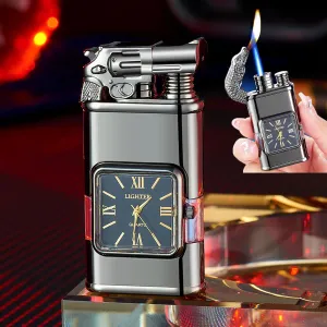 Wind-Proof Lighter Vintage Watch Bezel Jet Flame,Men's Cool Dual Flame Lighter (Violent Robbery)