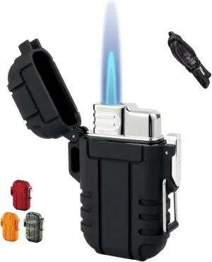 Windproof and Waterproof Lighter Butane blowtorch Lighter, Butane Lighter with Safety Lock, Windproof Jet Flame Lighter, Outdoor Portable Lighter with Gift Box, (Butane not Included)(Black)