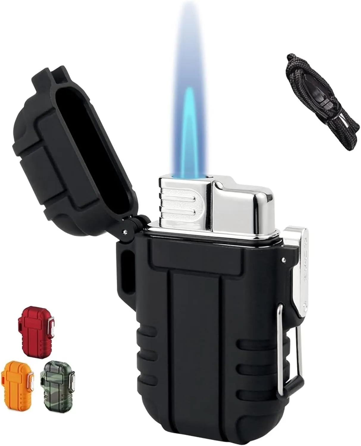 Windproof and Waterproof Lighter Butane blowtorch Lighter, Butane Lighter with Safety Lock, Windproof Jet Flame Lighter, Outdoor Portable Lighter with Gift Box, (Butane not Included)(Black)