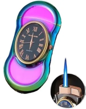 Windproof Blue Flame Torch Lighter,Refillable with Butane Gas Adjustable Flame Size Suitable for Candles and Camping(Colorful)
