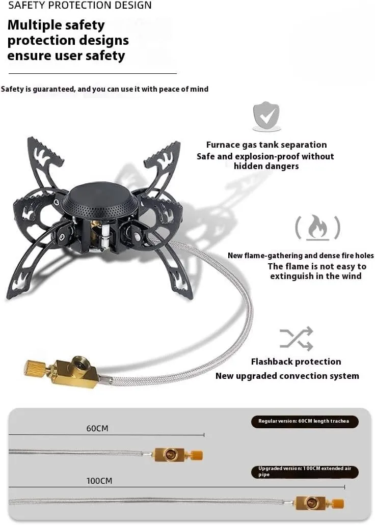 Windproof camping stove, portable backpack stove, foldable gas stove, butane adapter for outdoor backpacks, hiking, and picnics (08)