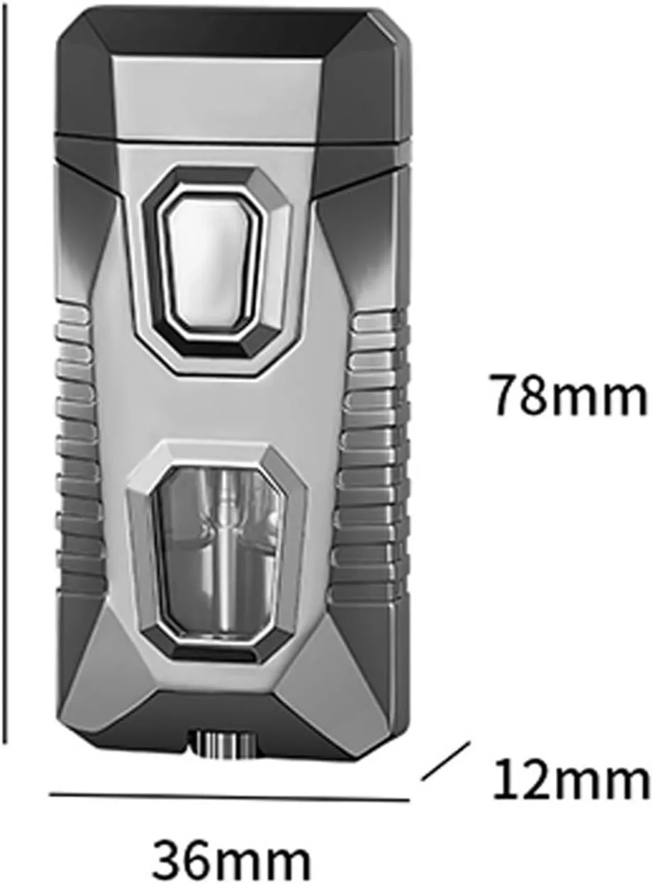 Windproof Double Flame Lighter, Butane Lighter, Visible Transparent Beam Lighter, Adjustable Flame Size Lighter (Butane not Included)(Blueb)