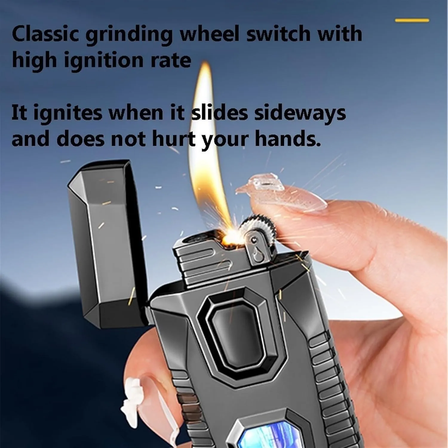 Windproof Double Flame Lighter, Butane Lighter, Visible Transparent Beam Lighter, Adjustable Flame Size Lighter (Butane not Included)(Blueb)