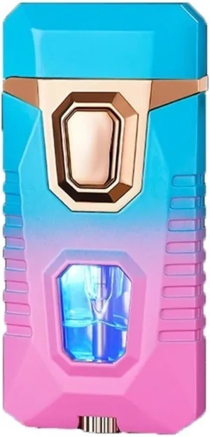 Windproof Double Flame Lighter, Butane Lighter, Visible Transparent Beam Lighter, Adjustable Flame Size Lighter (Butane not Included)(Blueb)