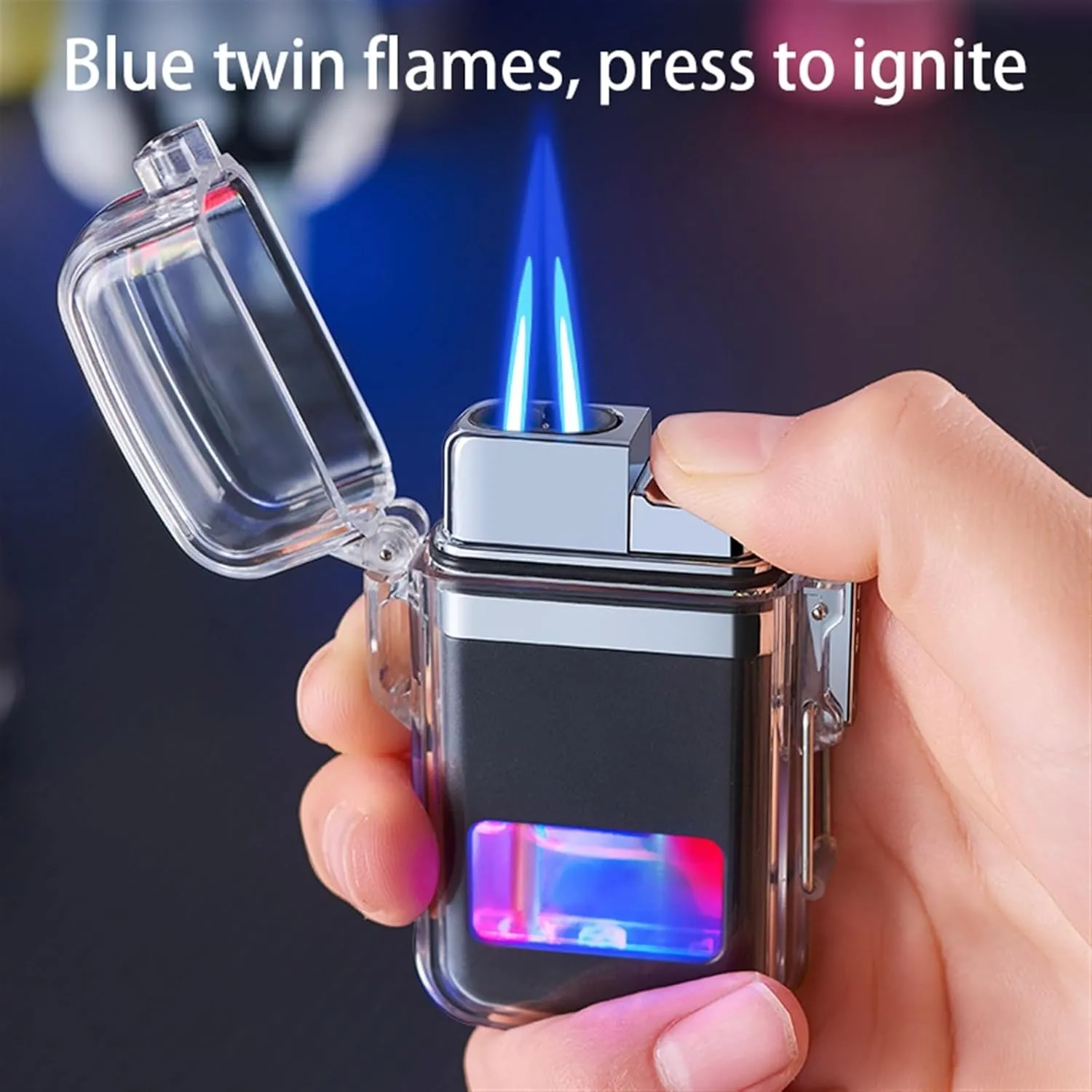 Windproof Double Flame Lighter, Windproof and Waterproof Lighter, Torch Lighter, refillable Butane Torch Lighter, Suitable for Hiking, Picnic, Camping, Gift(D)