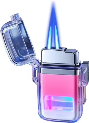 Windproof Double Flame Lighter, Windproof and Waterproof Lighter, Torch Lighter, refillable Butane Torch Lighter, Suitable for Hiking, Picnic, Camping, Gift(D)