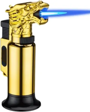 Windproof Flame Torch Lighter, Adjustable Flame, Lockable, Butane Refillable, Multi-Function, Metal, Suitable for Indoor and Outdoor(Gold)