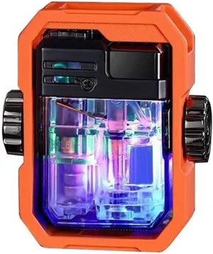 Windproof Flashlight Lighter, Butane Inflatable, Transparent Body, Adjustable Flame, Zinc Alloy Material, Suitable for Outdoor Camping (Butane Not Included)(Orange)