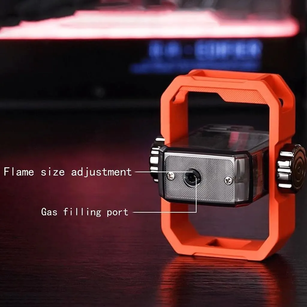 Windproof Flashlight Lighter, Butane Inflatable, Transparent Body, Adjustable Flame, Zinc Alloy Material, Suitable for Outdoor Camping (Butane Not Included)(Orange)