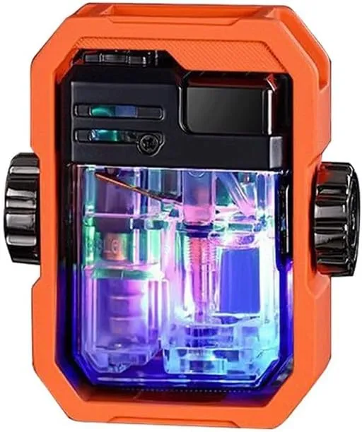 Windproof Flashlight Lighter, Butane Inflatable, Transparent Body, Adjustable Flame, Zinc Alloy Material, Suitable for Outdoor Camping (Butane Not Included)(Orange)