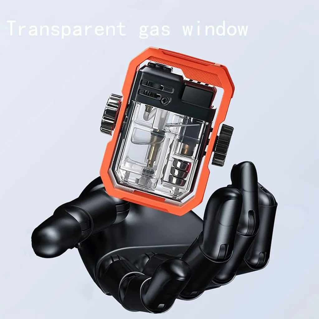 Windproof Flashlight Lighter, Butane Inflatable, Transparent Body, Adjustable Flame, Zinc Alloy Material, Suitable for Outdoor Camping (Butane Not Included)(Orange)