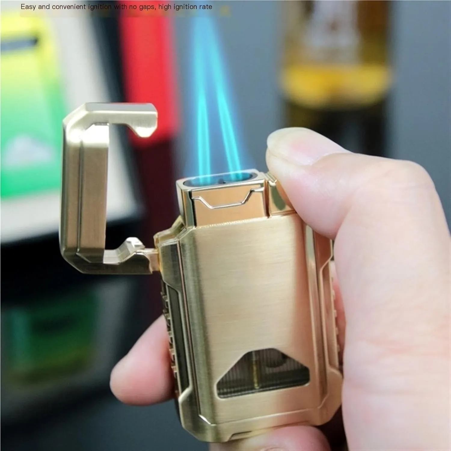 Windproof Lighter, flip top Lighter, Butane Lighter, Dual Nozzle Torch Lighter with Viewing Window, refillable and Adjustable Pocket Lighter, Gift for Men and Women (Color : C)