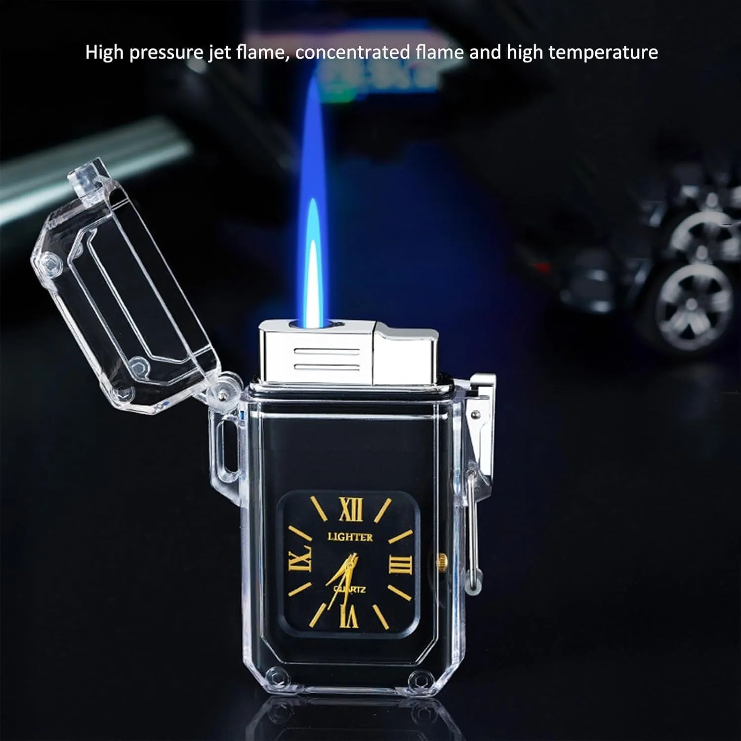 Windproof Lighter Waterproof Filled with Butane Gas Direct Blue Flame Outdoor Men's Gift(#e78d7e)