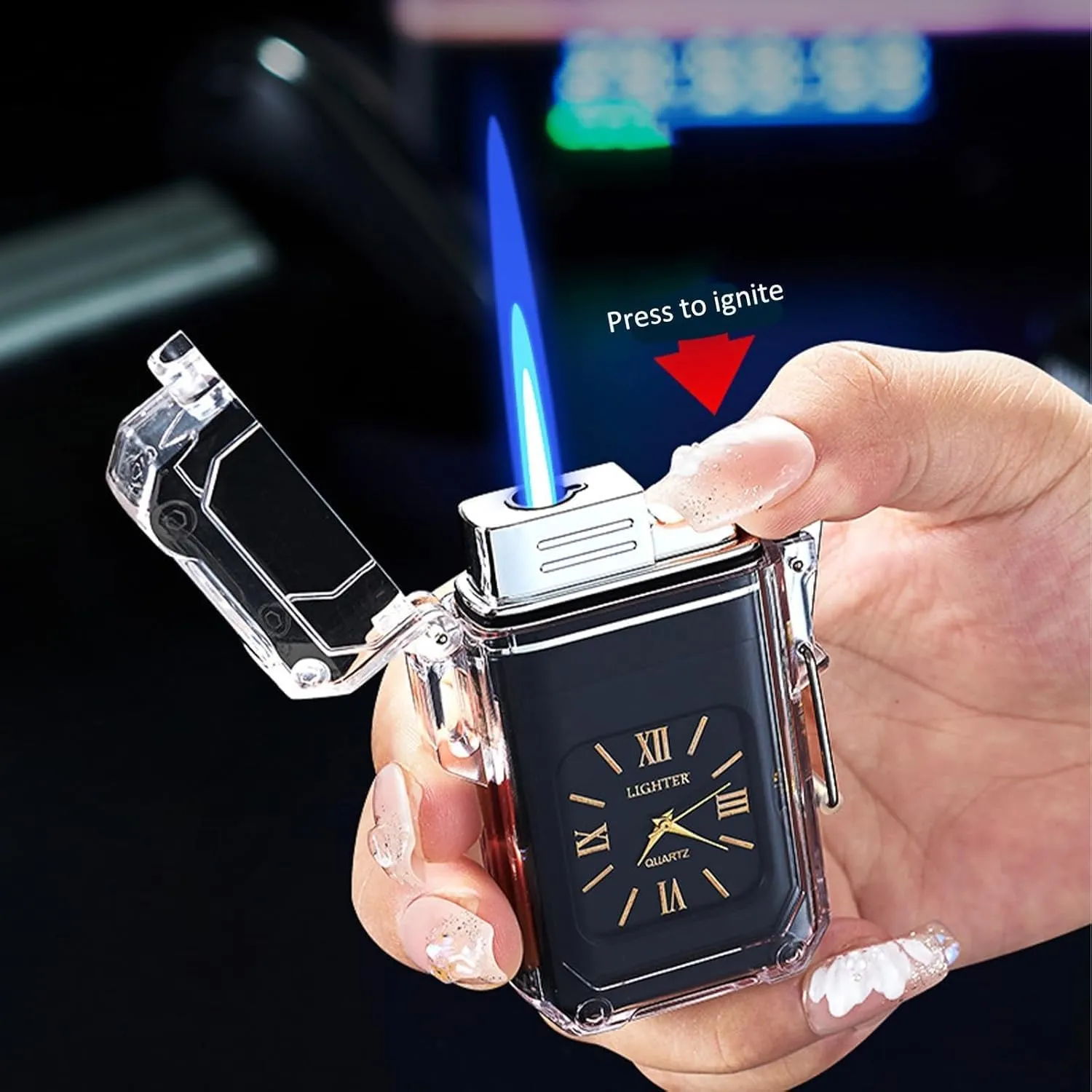 Windproof Lighter Waterproof Filled with Butane Gas Direct Blue Flame Outdoor Men's Gift(#e78d7e)