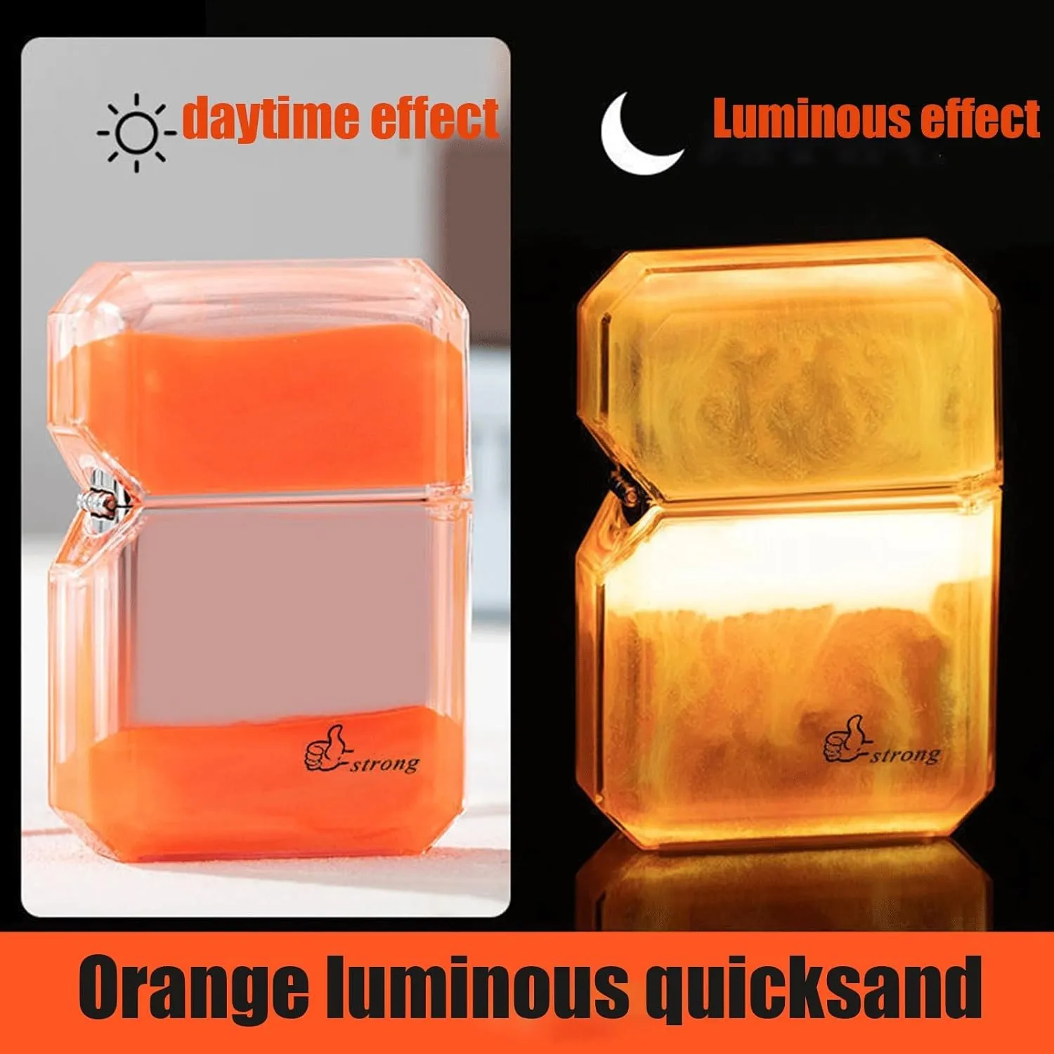 Windproof Lighter，refillable lighters,Torch Butane Lighter Gas Lighter【Quicksand   Luminous That Glows at Night/Transparent Oil bin fine Gift (Color : Orange)