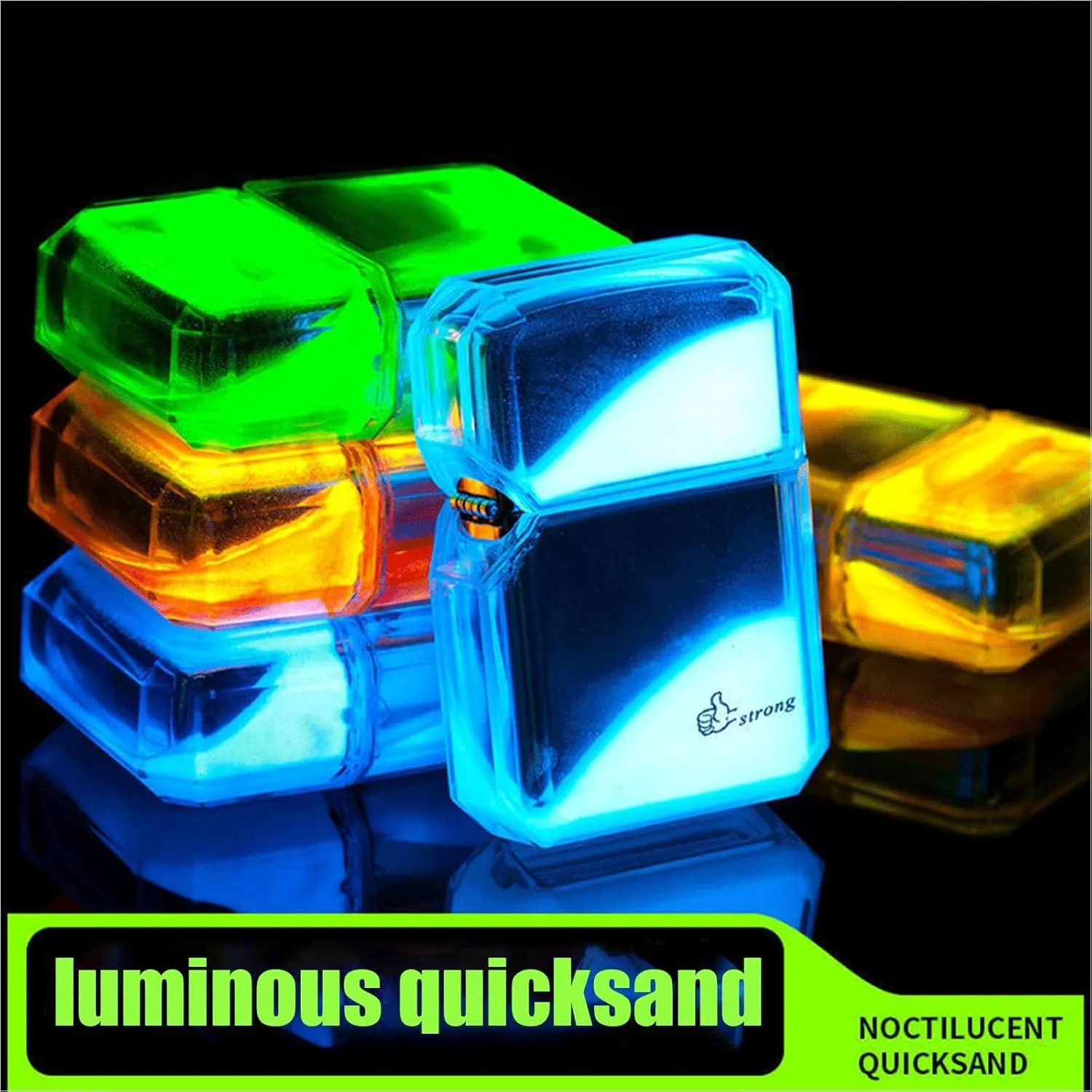 Windproof Lighter，refillable lighters,Torch Butane Lighter Gas Lighter【Quicksand   Luminous That Glows at Night/Transparent Oil bin fine Gift (Color : Orange)