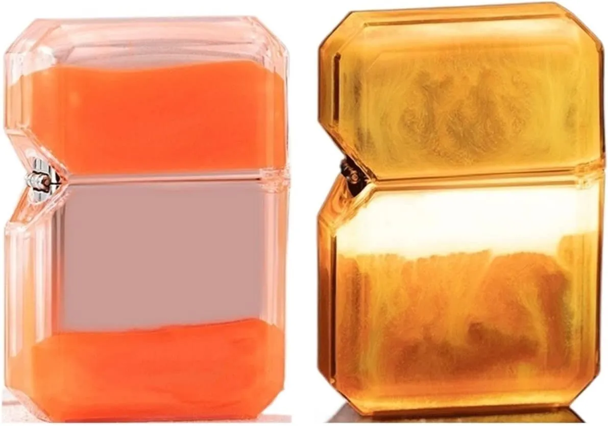 Windproof Lighter，refillable lighters,Torch Butane Lighter Gas Lighter【Quicksand   Luminous That Glows at Night/Transparent Oil bin fine Gift (Color : Orange)