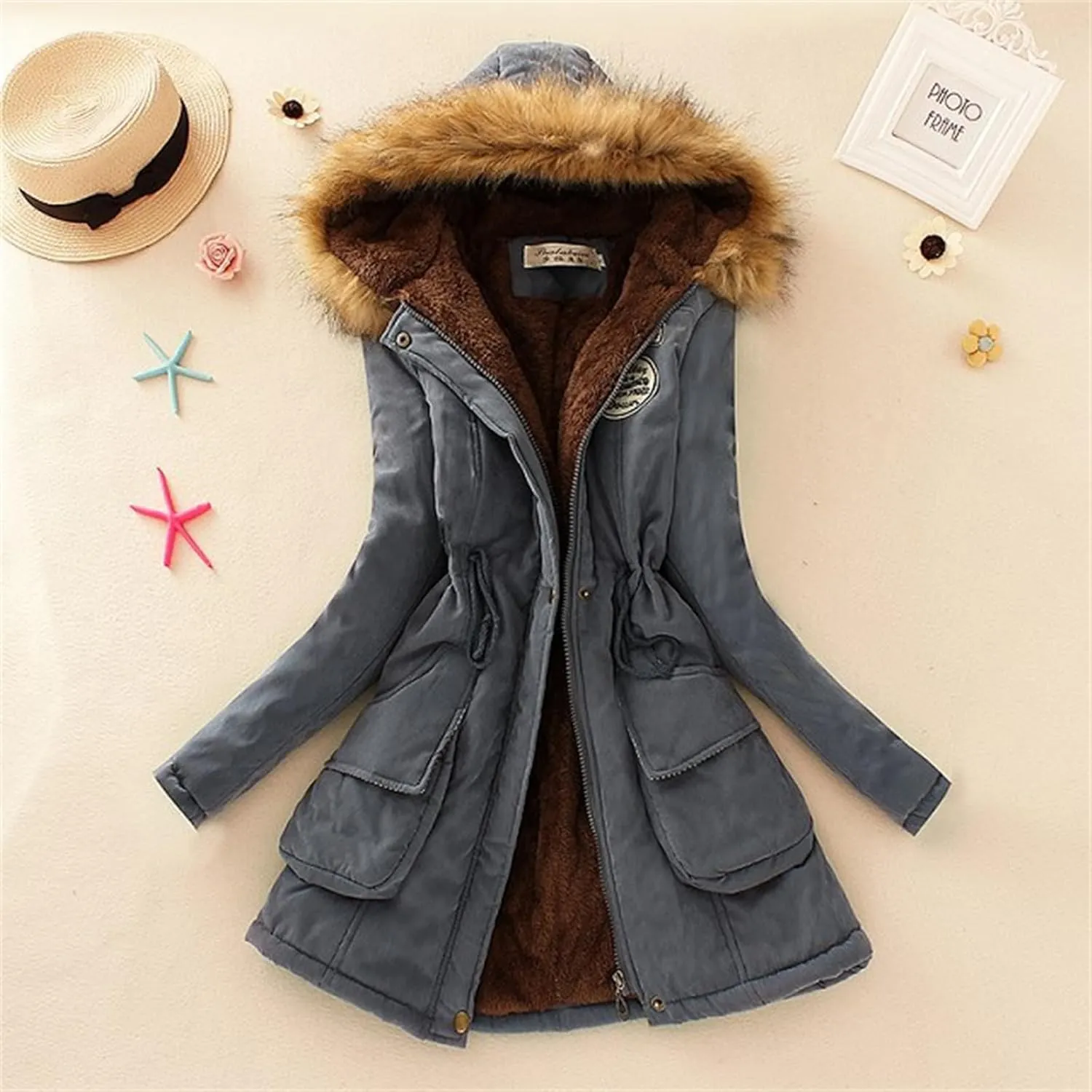 Winter Jackets for Women Warm Faux Lamb Wool Lined Jacket Coat Mid Length Thicken Padded Jacket