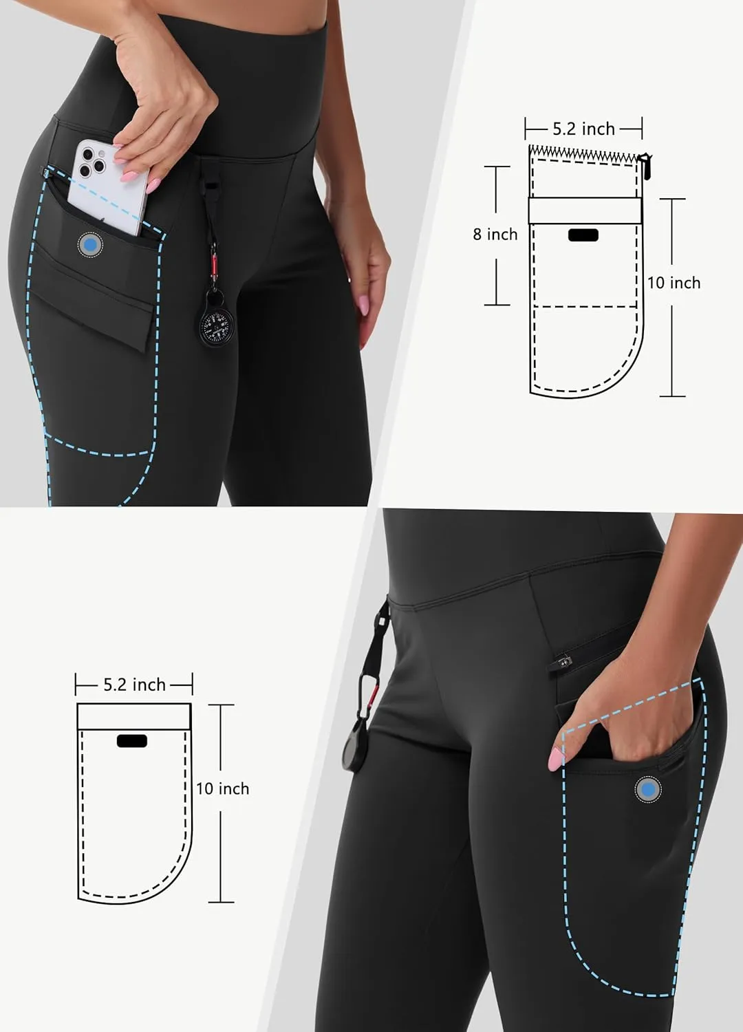 Women's Hiking Long Shorts Knee Length Capri Leggings with Zip Pockets High Waisted Biker Short Athletic Outdoor Travel