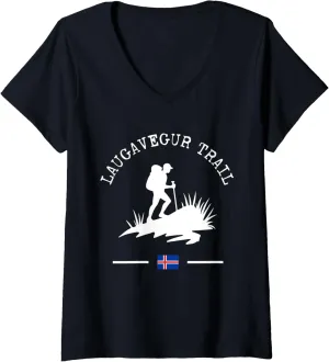 Womens Laugavegur Trail Island Hiker Islandic Trekking V-Neck T-Shirt