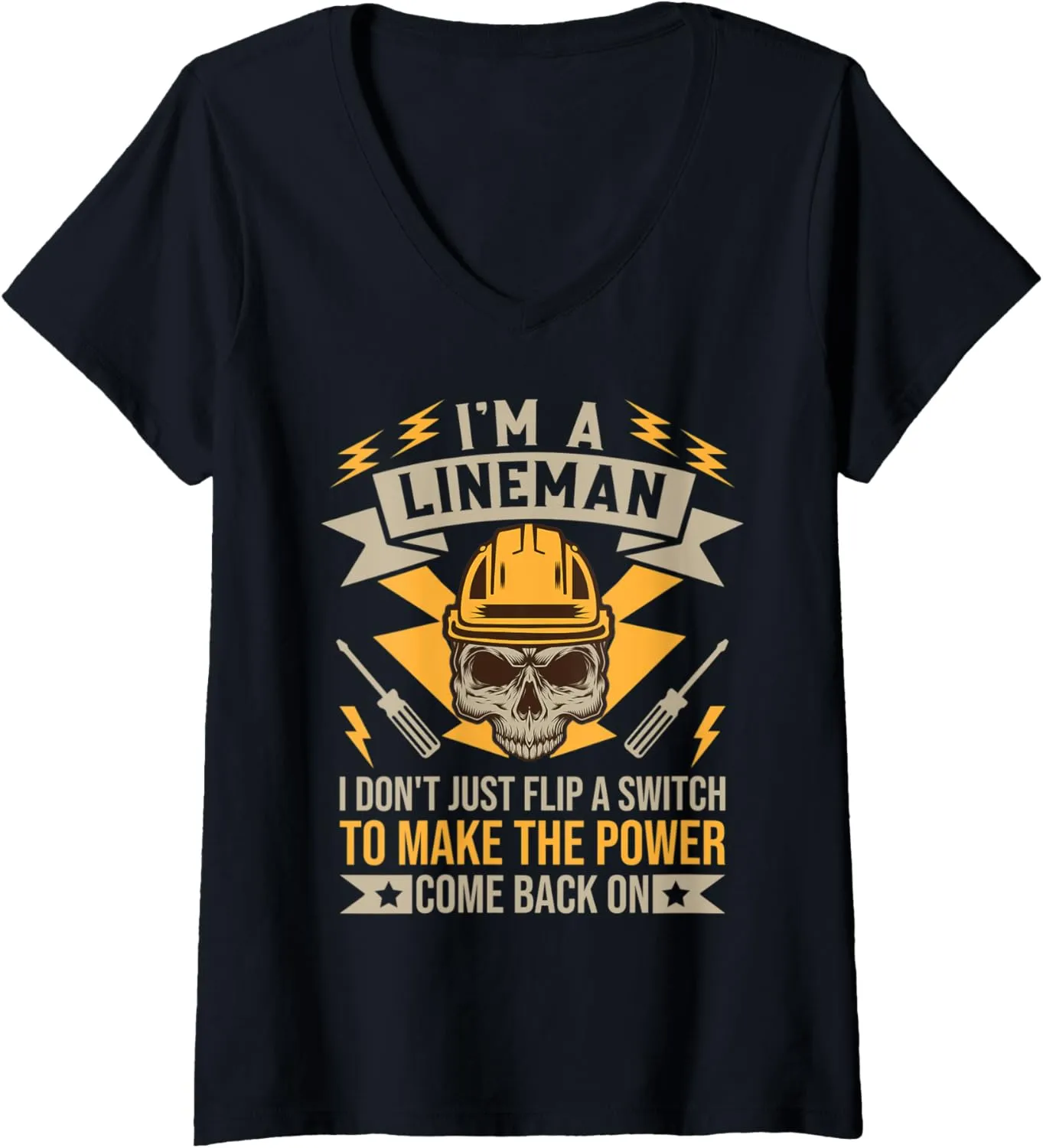 Womens Power Lineman Quote Pole Climbing Electrician Flip A Switch V-Neck T-Shirt