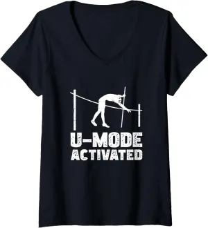 Womens U-Mode Activated Funny Pole Jumping V-Neck T-Shirt