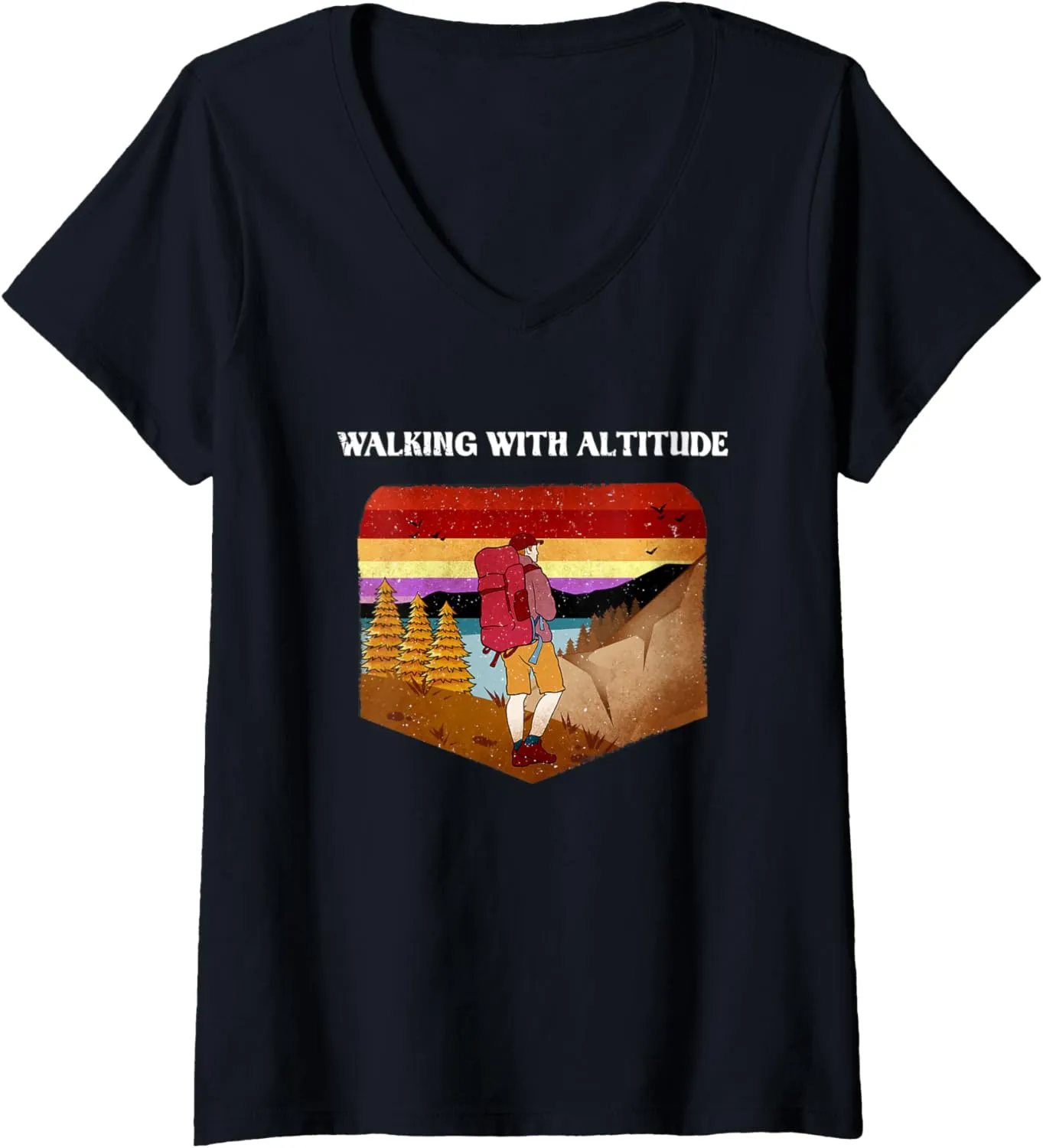 Womens Walking with Altitude Camping Mountain Camper Summit Hiking V-Neck T-Shirt