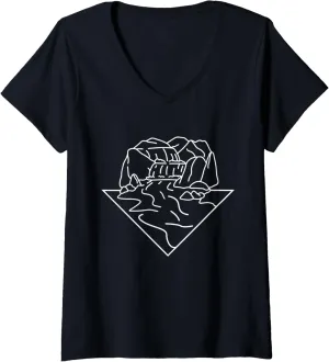 Womens Waterfall Mountains Water Hiking Hike Hiker Trekking Nature V-Neck T-Shirt