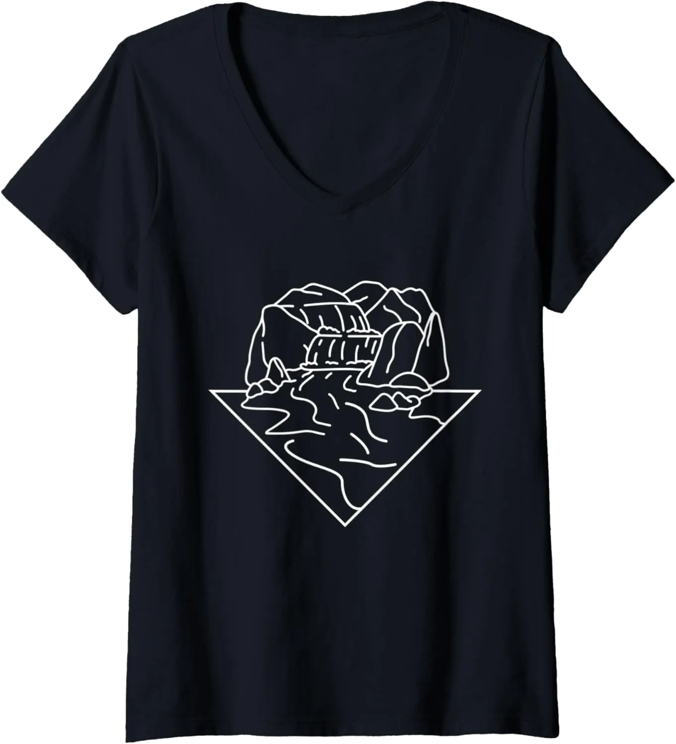 Womens Waterfall Mountains Water Hiking Hike Hiker Trekking Nature V-Neck T-Shirt