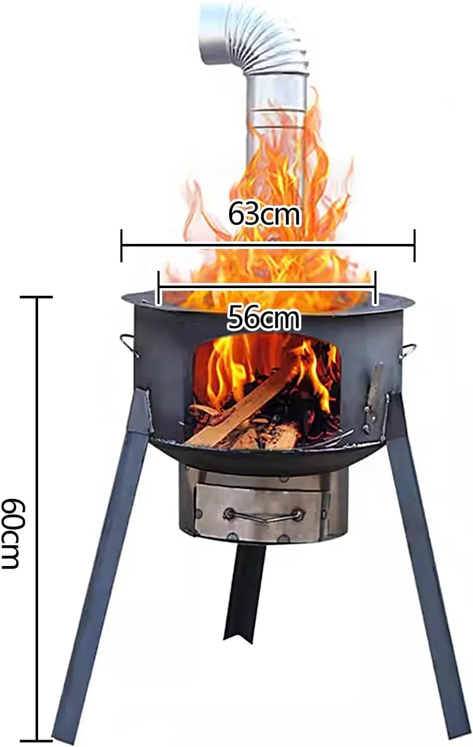 Wood Stove Camping Portable with Chimney Pipe, Tent Stoves Wood Burning, Wood Burning Stove Inserts Load Capacity 160kg for Patio Field Indoor(63 * 63 * 60cm)