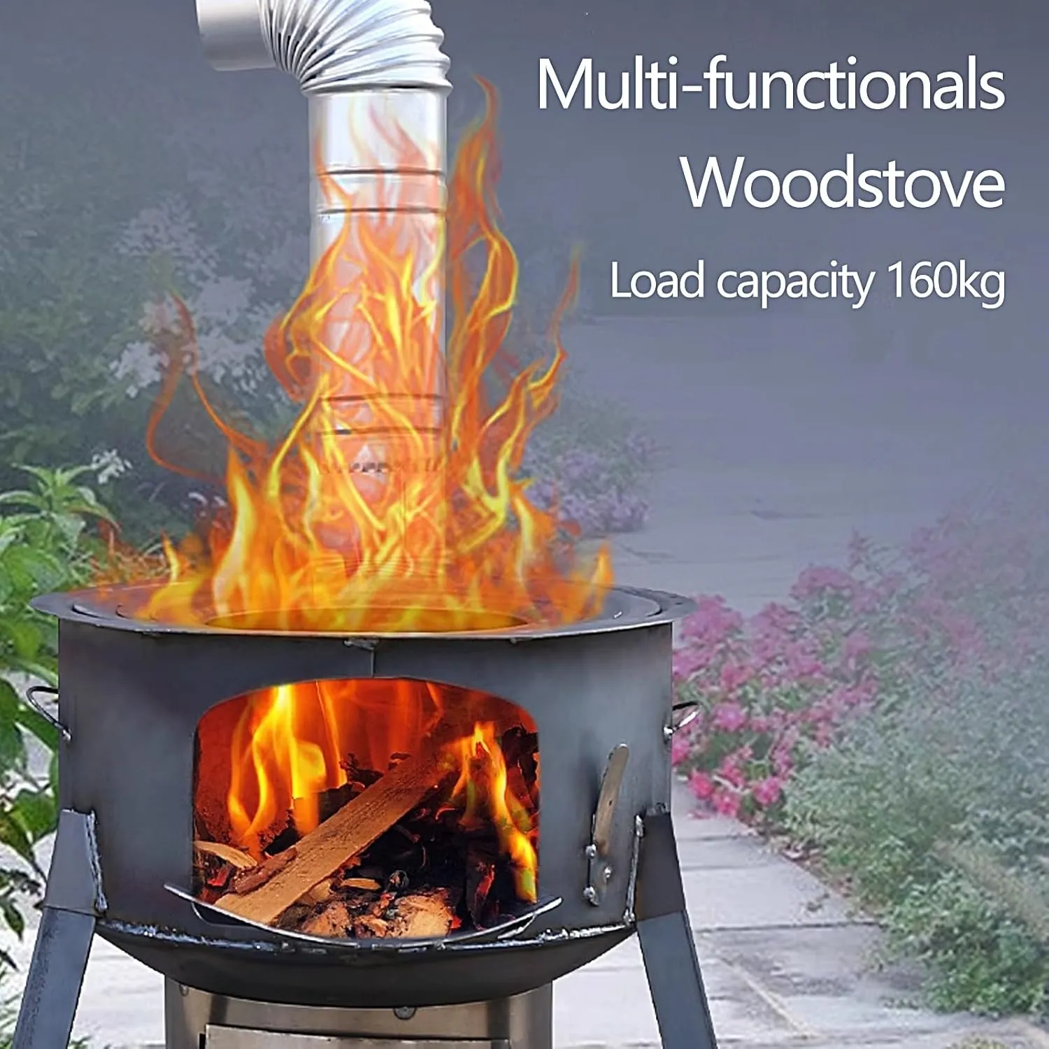 Wood Stove Camping Portable with Chimney Pipe, Tent Stoves Wood Burning, Wood Burning Stove Inserts Load Capacity 160kg for Patio Field Indoor(63 * 63 * 60cm)
