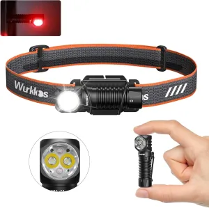 Wurkkos Headlamp,HD12 850LM Rechargeable Headlamp,Head Lamps Led Rechargeable,Mini AA Head Lights,Camping headlamps with Red Light,Waterproof,for Kids and Adults,Hiking,Emergency,Outdoor,Hard Hat