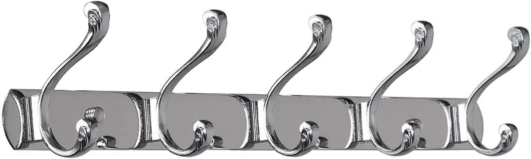 XYWHPGV Wall Mounted Coat Rack, Coat Rack, Coat Rack, Stainless Steel Hooks for Coat, Hat, Towel, Purse, Key Bag, Entry for Bathroom, Bedroom, 5 Silver Hooks(7ff