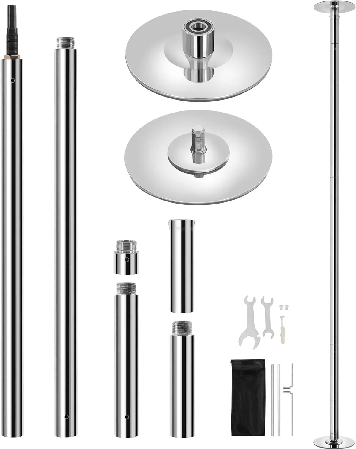 Yaheetech Dance Pole Portable Dancing Pole Height Adjustable 6.9ft-9ft Static Spinning Pole for Apartment, Silver/Argent