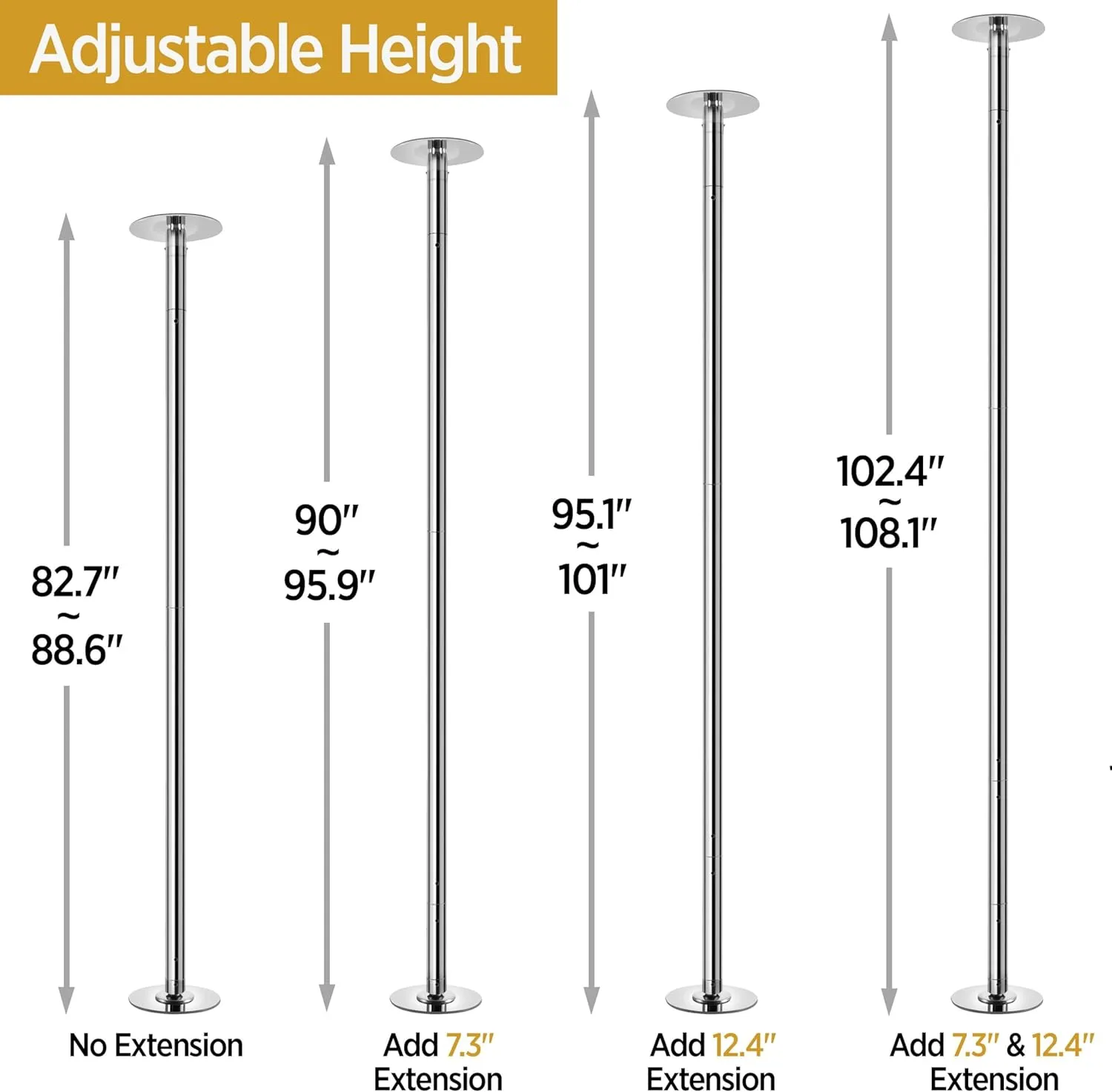 Yaheetech Dance Pole Portable Dancing Pole Height Adjustable 6.9ft-9ft Static Spinning Pole for Apartment, Silver/Argent
