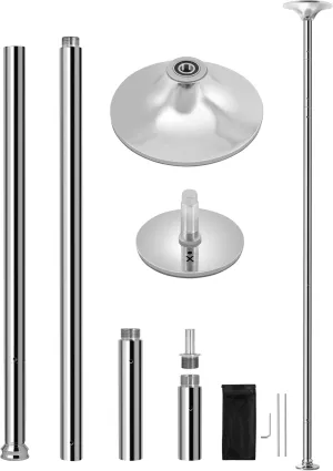 Yaheetech Dancing Pole Portable 45mm Spinning Static Dance Pole Height Adjustable 7ft-9ft for Home/Club Wegiht Capaity 500lbs Silver