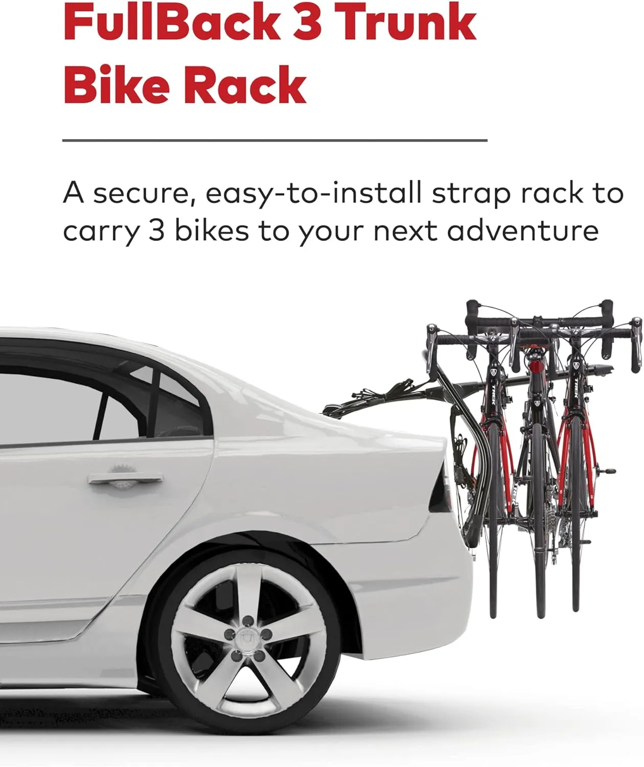 Yakima FullBack 3 Premium Trunk Bike Rack, Holds 3 Bikes, Tool-Free Installation, SuperCush ZipStrips, Foldable Arms, SKS Locks, Bottle Opener