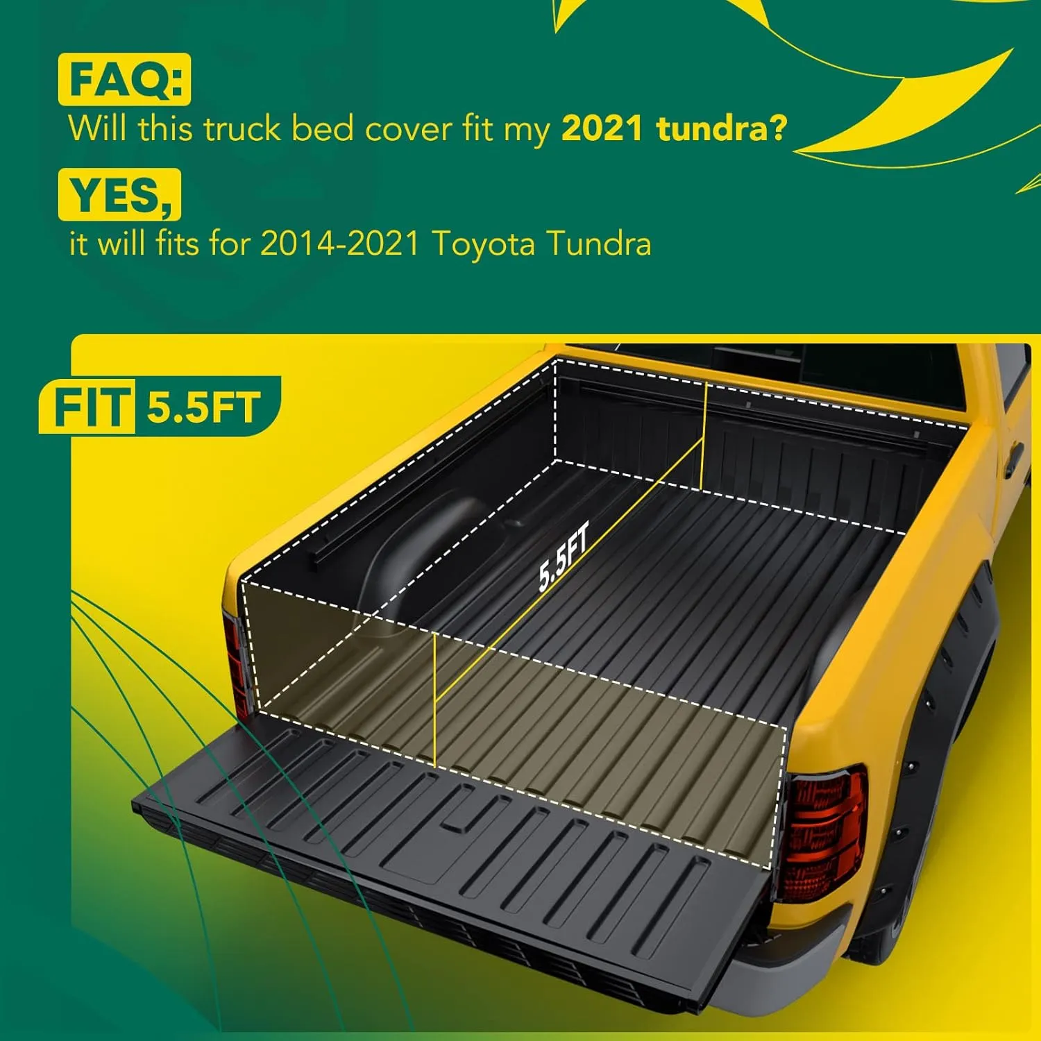 YHTAUTO Soft Roll-up Truck Bed Tonneau Cover w/Auto Locking Function Compatible with 2014-2021 Toyota Tundra Bed Cover | 5'6"(66.7") Bed | All Weather Waterproof Truck Bed Cover