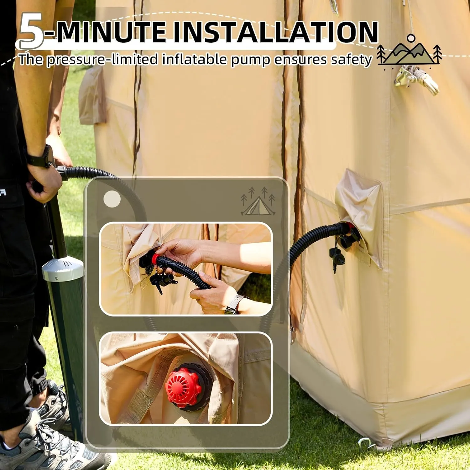 YOLENY Inflatable Tents for Camping, 4/6/8/10/12 Person Tent with TPU Skylight, Mesh Windows, Stove Jack & Pump, Easy Setup 4 Season Glamping Tent, Waterproof & Windproof
