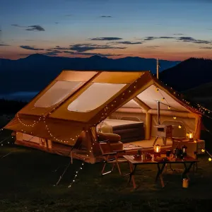 YOLENY Inflatable Tents for Camping, 4/6/8/10/12 Person Tent with TPU Skylight, Mesh Windows, Stove Jack & Pump, Easy Setup 4 Season Glamping Tent, Waterproof & Windproof