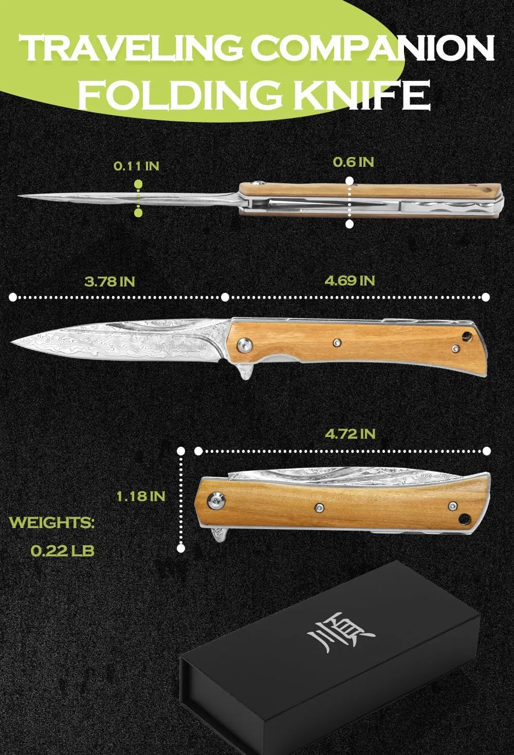 YOUSUNLONG Folding Knife - 73 ply Hammered Damascus Steel - Overall 215mm Damascus Steel Blade for Camping Pocket Knife - Natural Olive Wood Handle