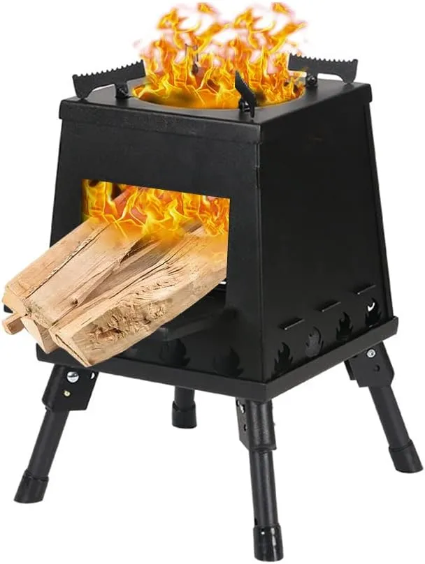 YUEWO Portable Camping Wood Burning Stove, Folding Bonfire Barbecue Firewood Stove Carbon Steel for Outdoor Heating Camping Hiking Cooking Emergency Preparedness (Black)