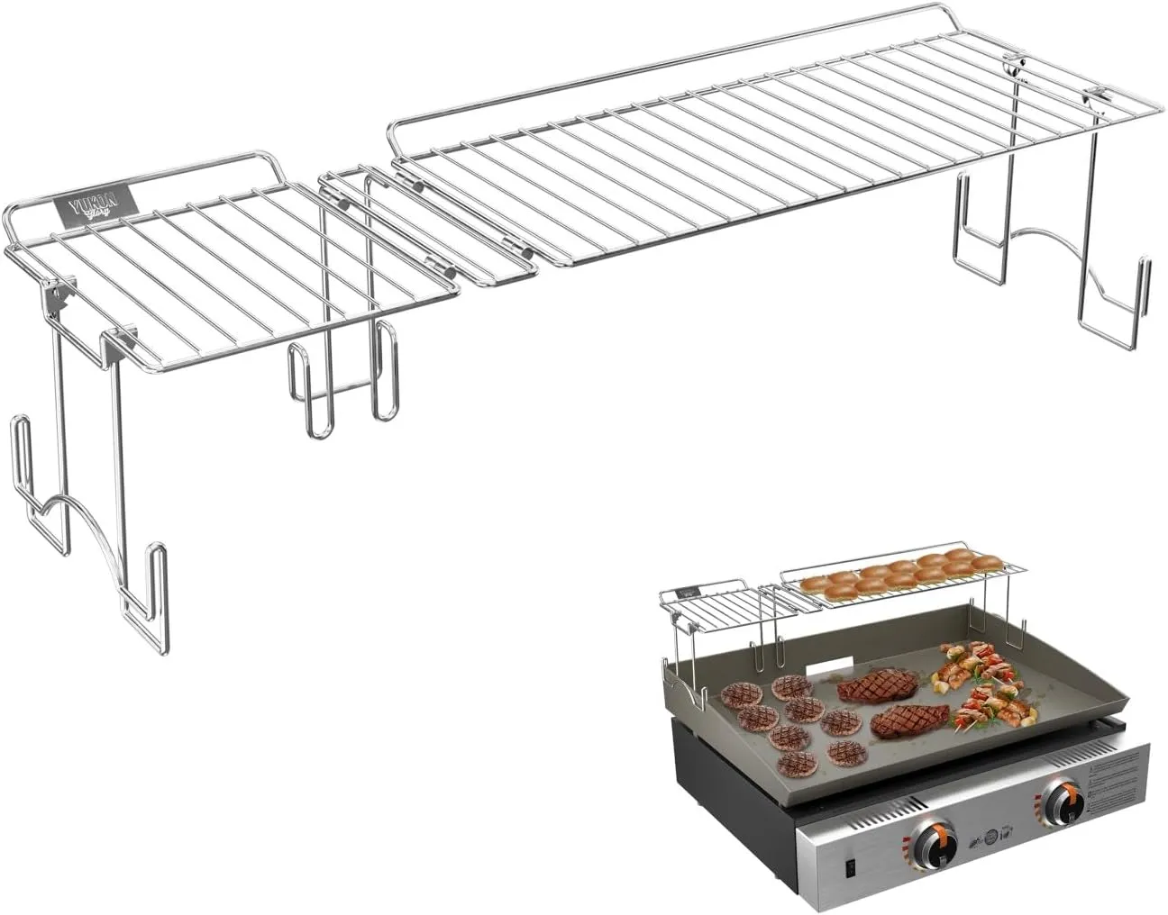 Yukon Glory™ Griddle Warming Rack, Designed for 22" Blackstone Griddles, One-Step Clip On Attachment, Portable and Collapsible (will not work with hood)