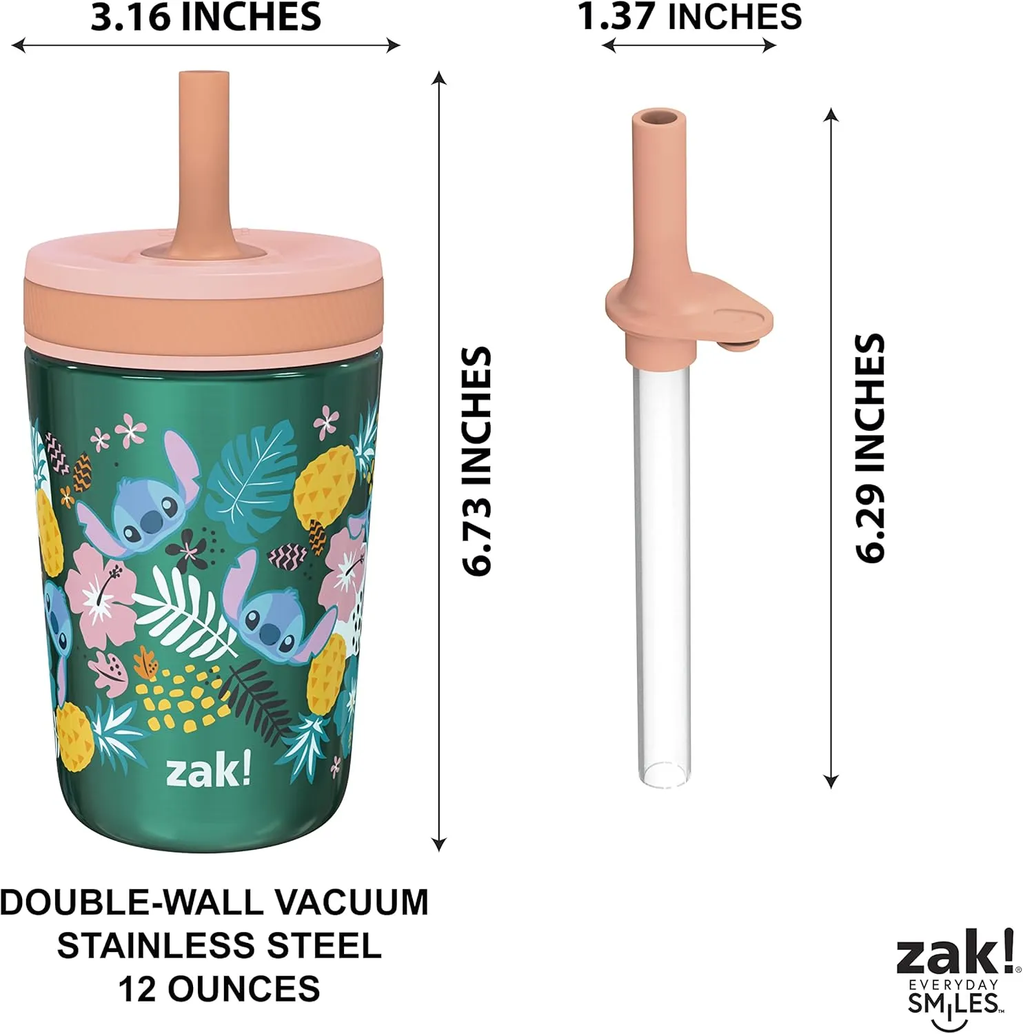 Zak Designs Disney Lilo and Stitch Kelso Tumbler Set, Leak-Proof Screw-On Lid with Straw, Bundle for Kids Includes Plastic and Stainless Steel Cups with Bonus Sipper (3pc Set, Non-BPA, Stitch)