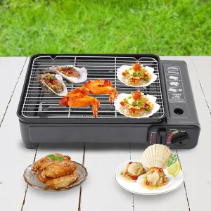 ZHISHUAI- Gas Grill Stove, Portable Butane Gas Stove,Camping Grill Gas Stove,with Grilling Net,for Camping Traveling Outdoor Cooking (Black)