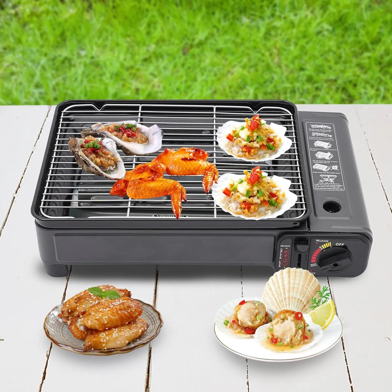 ZHISHUAI- Gas Grill Stove, Portable Butane Gas Stove,Camping Grill Gas Stove,with Grilling Net,for Camping Traveling Outdoor Cooking (Black)