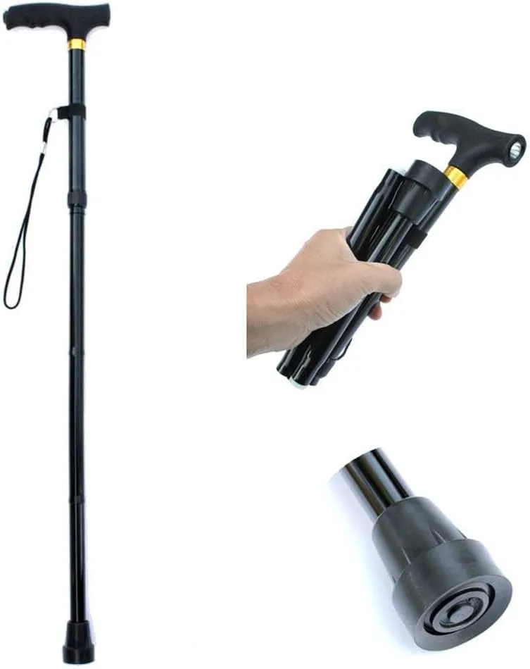 Zhong Thickened Aluminium Alloy Folding Walking Stick with Light Hiking Stick for Seniors Non-Slip Telescopic Walking Stick