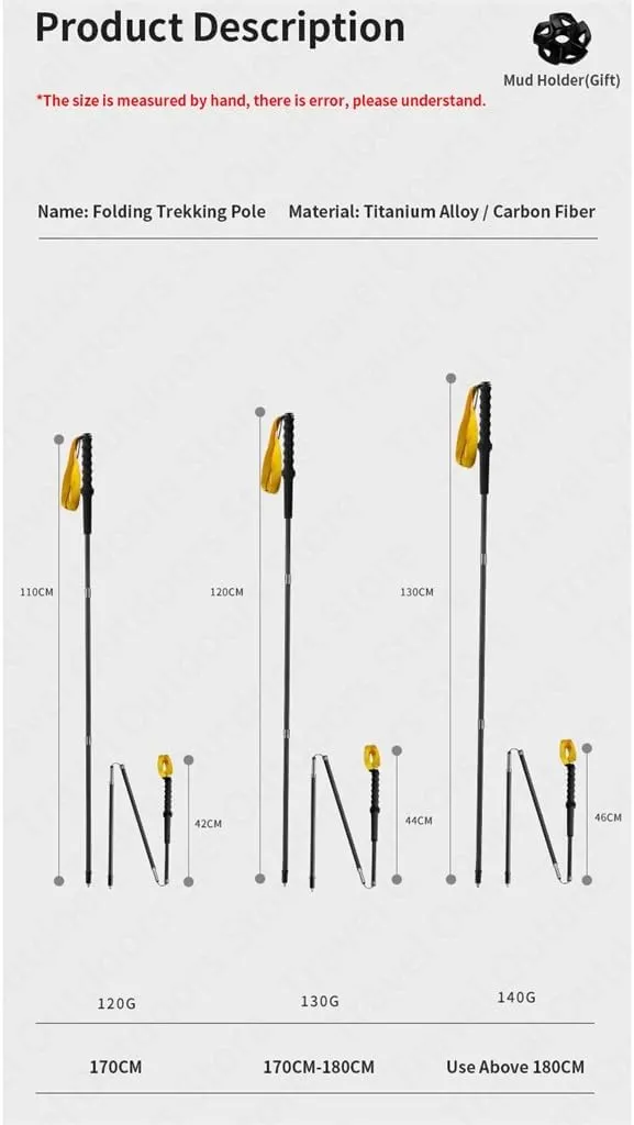 Zhong Ultralight 120G Folding Trekking Pole Carbon Fiber Aluminum Alloy Camp Portable Climbing Stick Alpenstocks