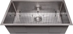 ZLINE 33 in. Meribel Undermount Single Bowl Satin Stainless Steel Kitchen Sink with Bottom Grid (SRS-33S)